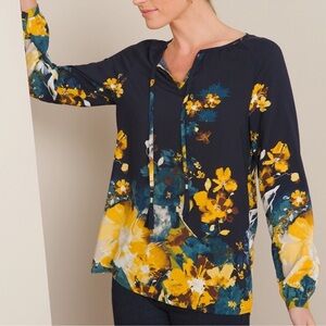 Chicos Floral Navy & Yellow Blouse Chicos size 2